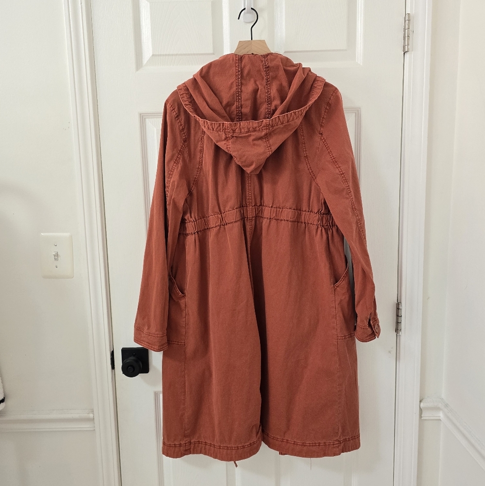 Anthropologie Longline Anorak Hooded Jacket In Rust Orange Size L - Picture 7 of 7